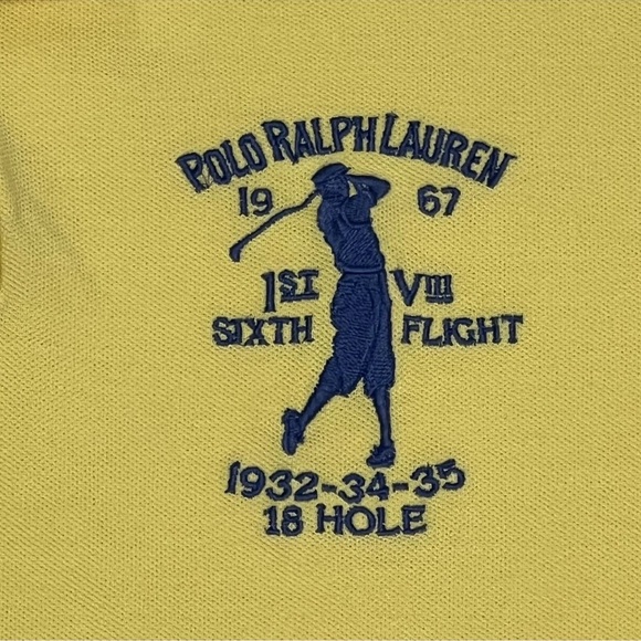 Ralph Lauren Polo Shirt Men's Medium 1932-34-35 18th Hole Golf Mesh Yellow Blue - Picture 4 of 7